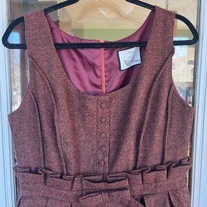 Handmade Wool Dress – Rust Red, Size M, Pleated, Lined, Vintage‑Inspired